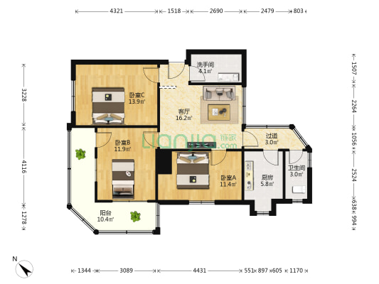 交电小区家属院 3室1厅2卫 89平方