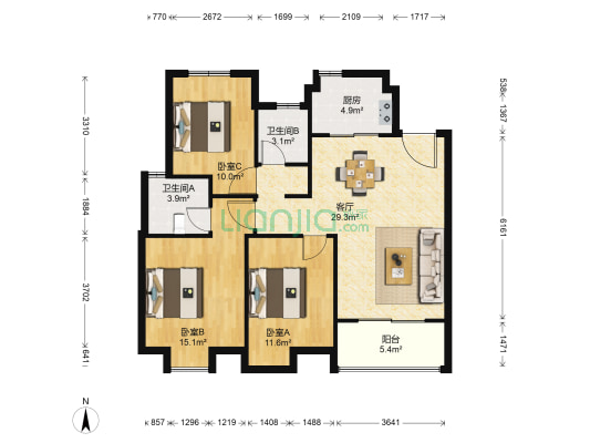 璀璨四季花园 3室1厅2卫 112平方