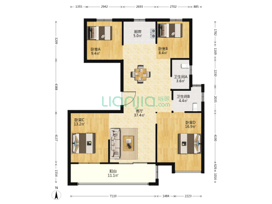珺悦府 4室1厅2卫 148平方