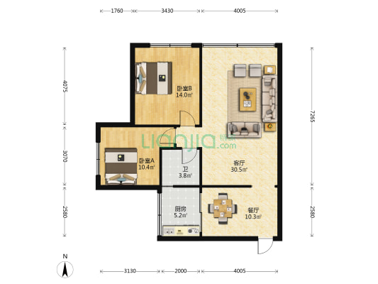 王武监狱家属区 2室2厅1卫 85平方