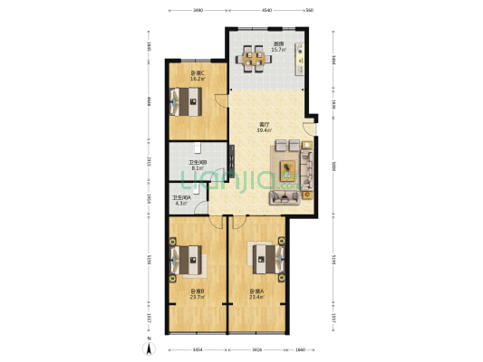 豪特家属院 3室1厅2卫 166平方