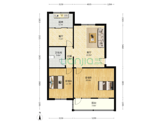 怡园小区 2室2厅1卫 103平方