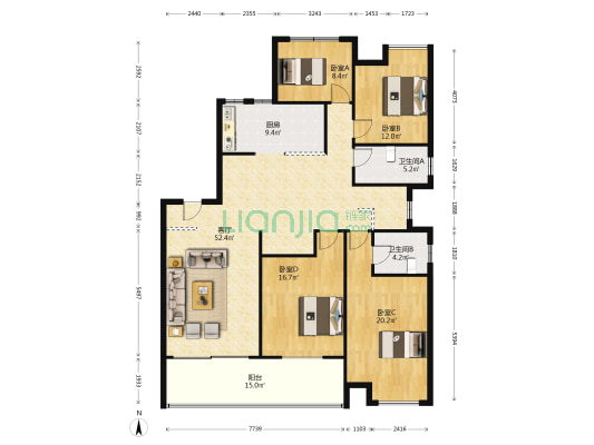 壹品新筑 4室1厅2卫 162平方