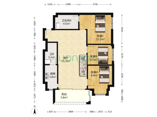 嘉柏居 3室1厅2卫 93平方