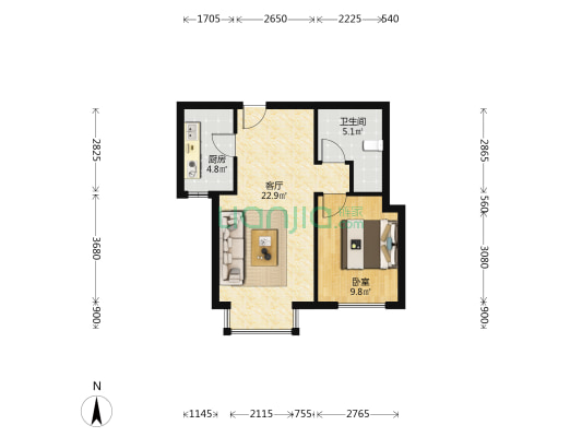 小西湖 1室1厅1卫 63平方