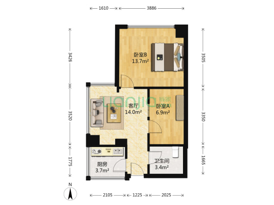 亚太明珠 2室1厅1卫 63平方