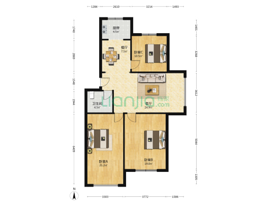 新起花园 3室2厅1卫 116平方
