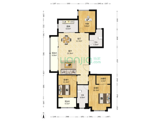 江东府 3室2厅2卫 137平方