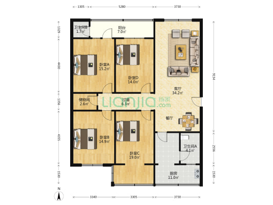 新水苑 4室1厅2卫 143平方