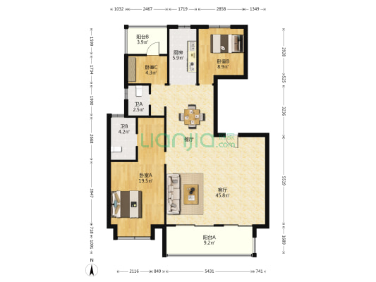 高速时代御府（韵园） 3室1厅2卫 133平方