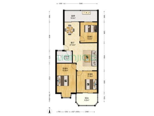 金田苑 3室1厅1卫 103平方