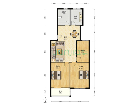 建业花苑 2室1厅1卫 118平方