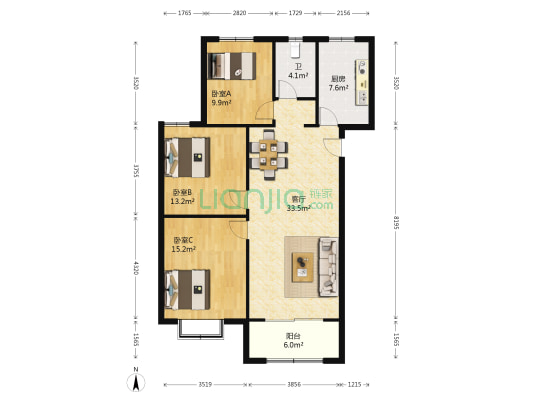 堰北社区 3室1厅1卫 117平方