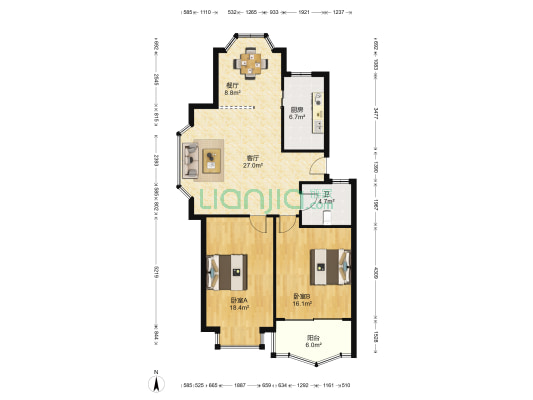 和信花园 2室2厅1卫 100平方