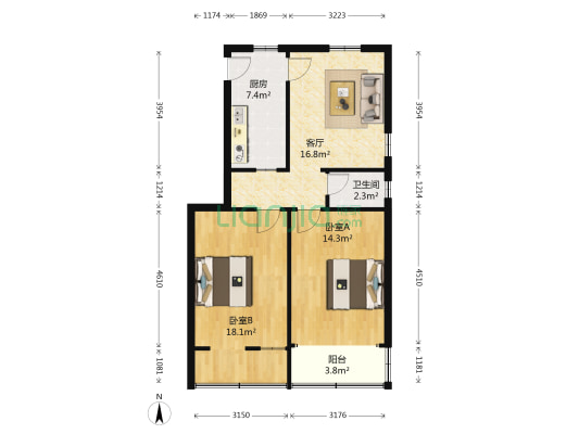 山门巷 2室1厅1卫 78平方