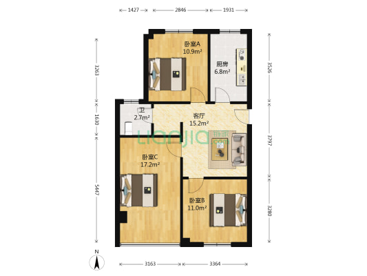 缤纷西苑 3室1厅1卫 81平方