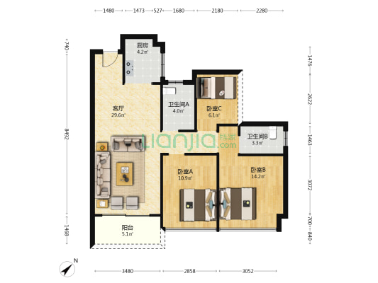 华以泰·清远花海湾花园 3室1厅2卫 95平方