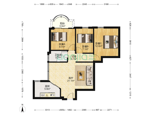 百好居 3室1厅1卫 92平方