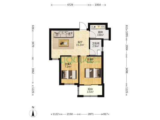 花园新宸府 2室1厅1卫 58平方