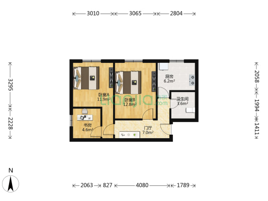 百万庄2号院 3室0厅1卫 60平方