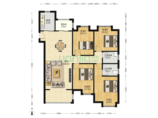高新祥苑 4室1厅2卫 140平方