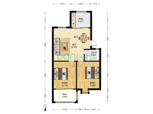 福日单位宿舍 2室1厅1卫 75平方