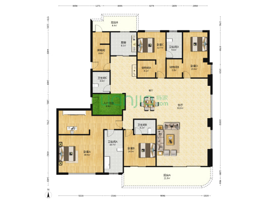 江山印 4室1厅4卫 346平方
