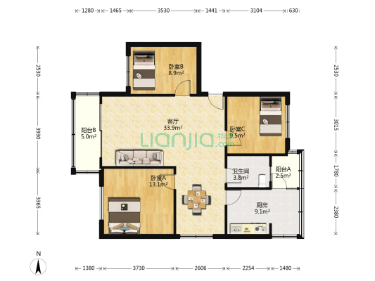 国鼎花园 3室1厅1卫 99平方