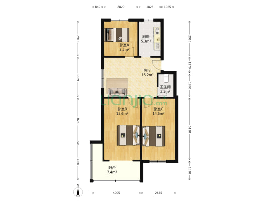 拦江路 3室1厅1卫 93平方