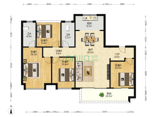 城发恒伟洋湖映2009 4室1厅2卫 151平方