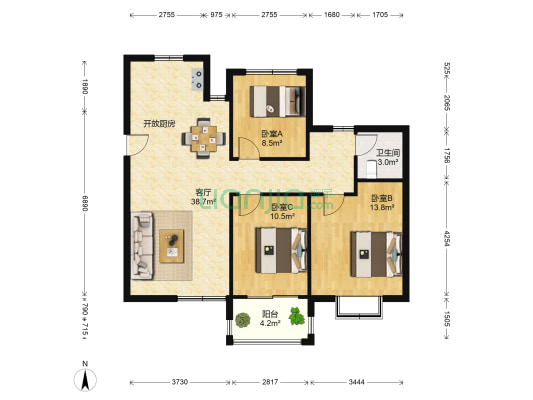 翰铂府北区 3室1厅1卫 109平方