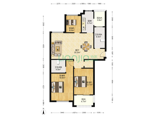 浦北锦苑 3室1厅2卫 123平方