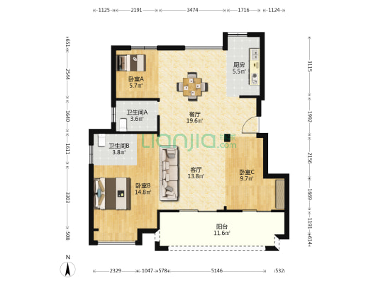 惠泽苑 3室2厅2卫 101平方