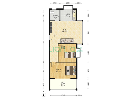 三泉 2室1厅1卫 89平方
