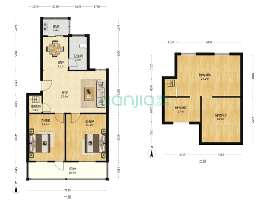 书苑 2室2厅1卫 91平方
