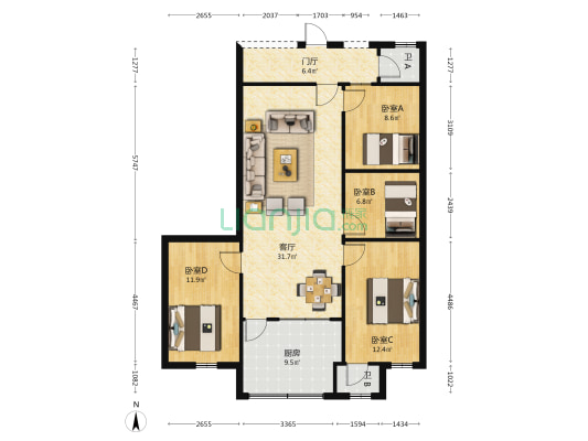 沿江中路 4室1厅2卫 99平方