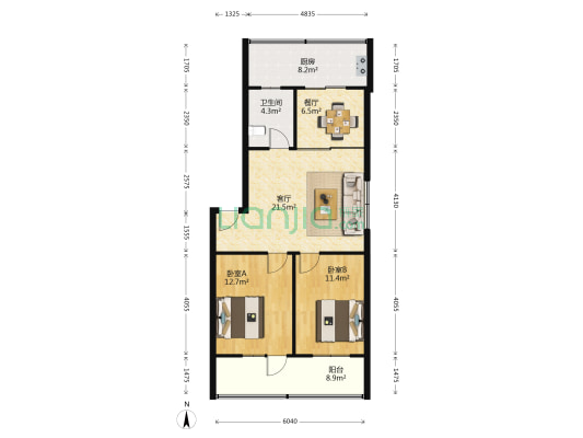 山东省地勘局东山宿舍 2室2厅1卫 90平方