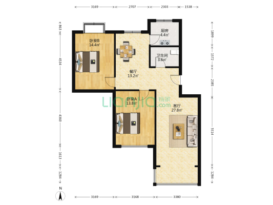 水苑居 2室2厅1卫 96平方