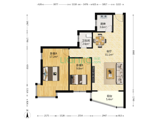 新芙蓉之都佳苑 2室1厅1卫 92平方