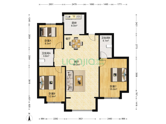 广厦绿园 3室1厅2卫 120平方