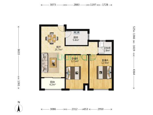 御澜山 2室1厅1卫 85平方