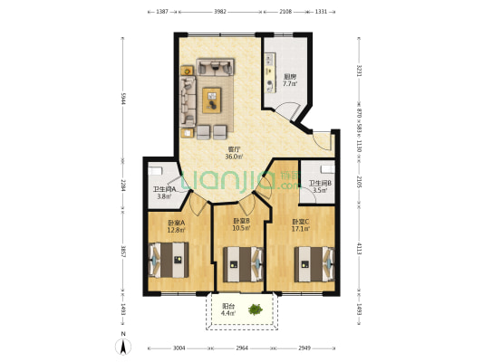 中奇欧式花园 3室1厅2卫 116平方