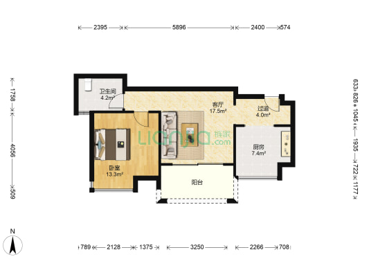 万城 1室1厅1卫 68平方
