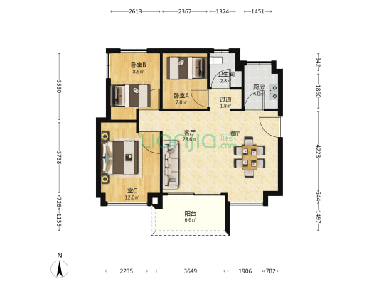 雅居乐星玥 3室1厅1卫 89平方