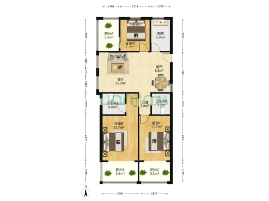 明光和天下 3室2厅2卫 110平方