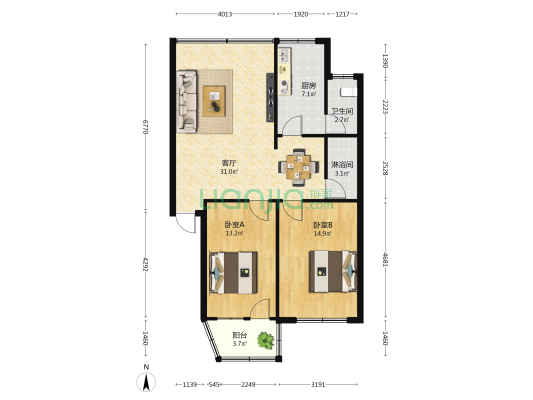 港东小区 2室1厅2卫 80平方