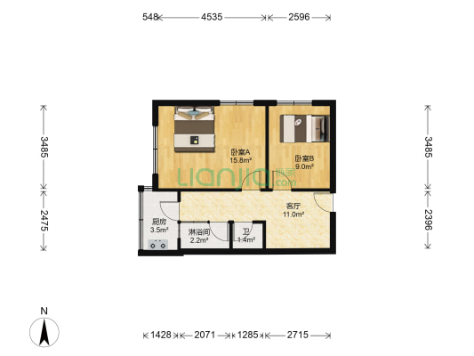 柳州路 2室1厅2卫 55平方