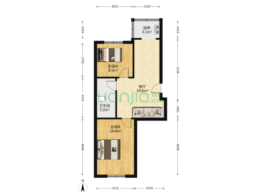清真体改委东区 2室1厅1卫 70平方