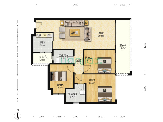 人居越秀和樾林语林涧 3室1厅2卫 112平方