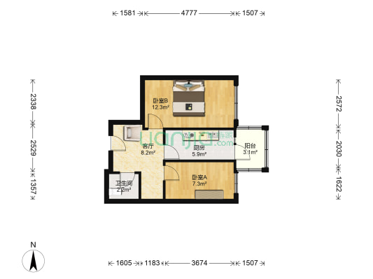 糖酒小区 2室1厅1卫 53平方